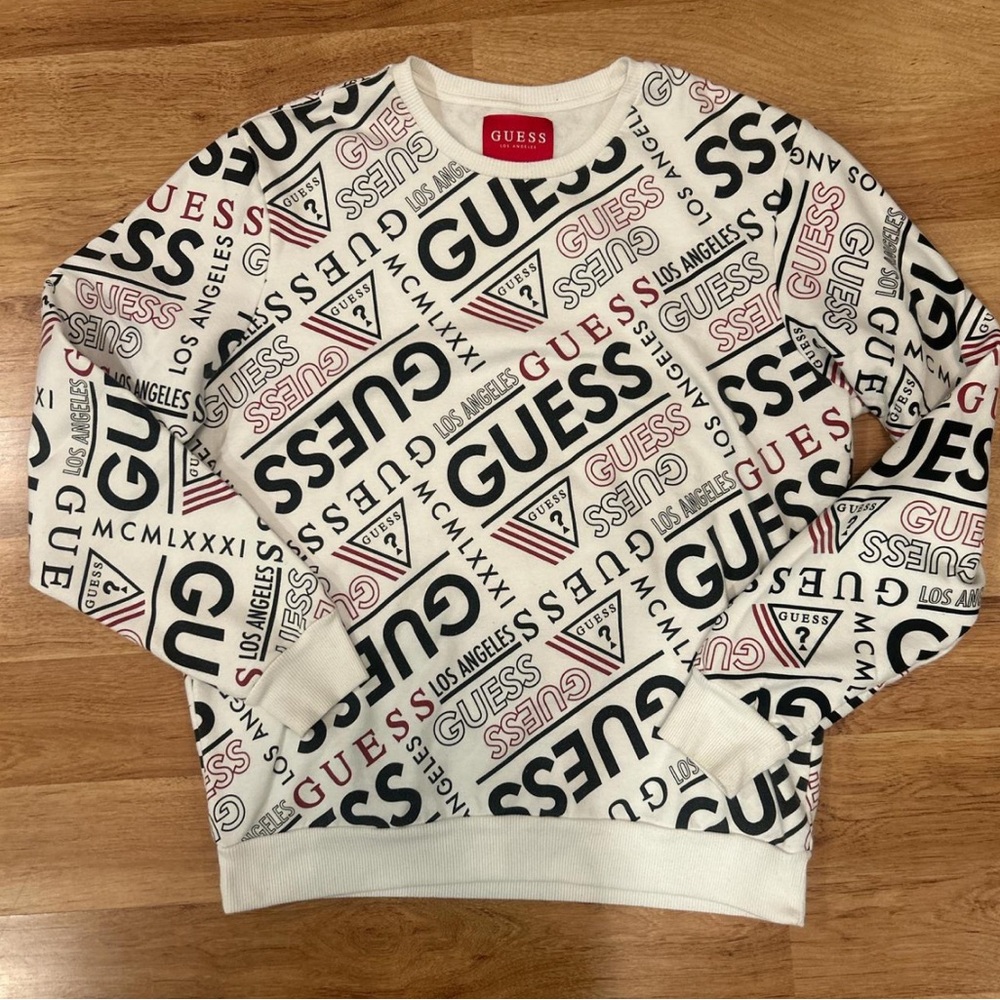 GUESS Black and White Graphic Crewneck Sweater